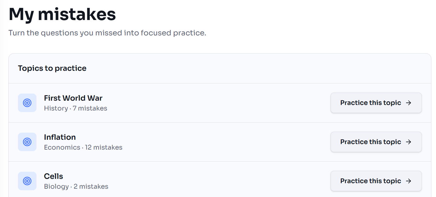Practice my mistakes screen in Unrawel