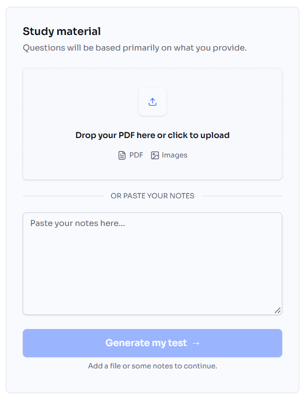 Upload study material screen